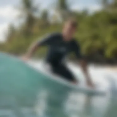 Surf Instructor Demonstrating Techniques on Crystal Clear Waters