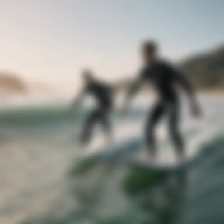 Surf instructor guiding a student in the water