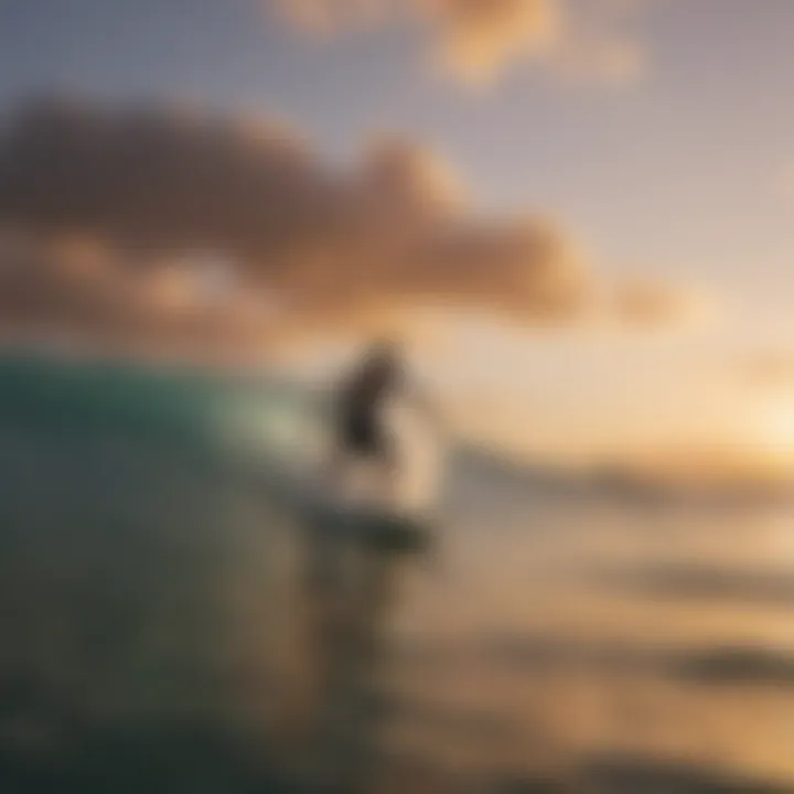 Surfer perfecting their technique at sunset in Rincon, Puerto Rico