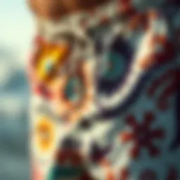 A close-up view of vintage surf shorts showcasing intricate patterns and colors.