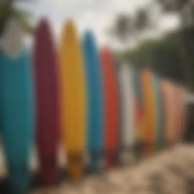 Colorful surfboards lined up at Santa Teresa Beach, Costa Rica