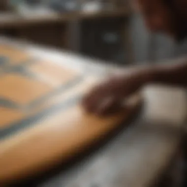 Craftsman shaping surfboard with precision tools