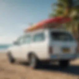 A sleek surfboard carrier mounted on a stylish car