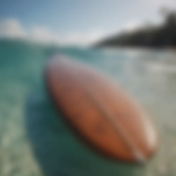 Surfboard propped up against the crystal-clear waters of Cinnamon Dhonveli