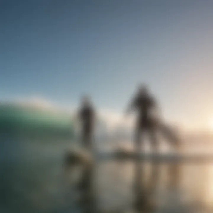 A group of surfers testing innovative surfboard technology