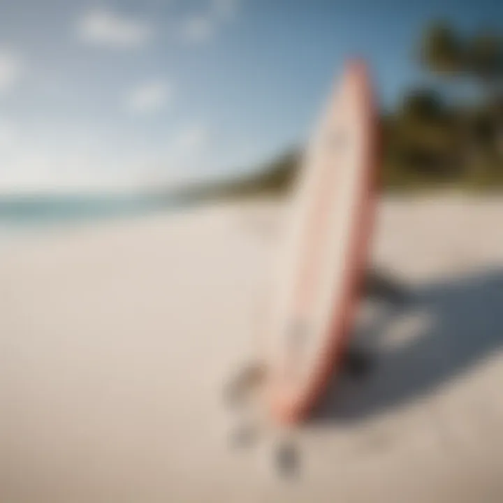 Surfboard Lined Up on Pristine White Sand Beach in Punta Cana