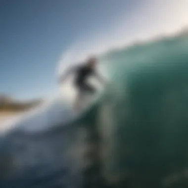 Surfer catching a wave with Go Pro Surfboard Mount