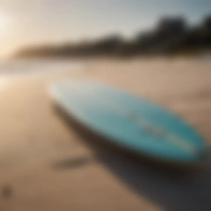 Surfboard resting on the sandy shores of Topsail, NC