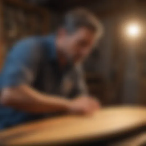 Craftsman using precision tools to shape surfboard