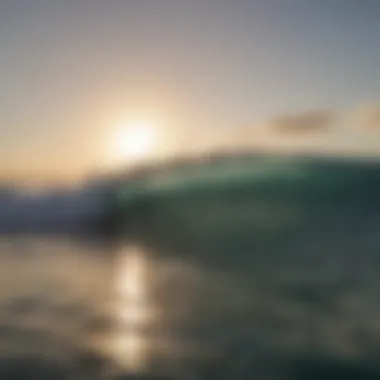 Surfboard on tranquil ocean waves