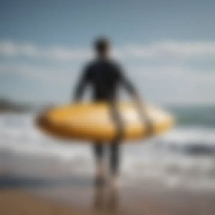 Surfer carrying essentials in IKEA tarp bag