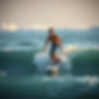 A surfer riding a wave, wearing eco-friendly surf shorts, symbolizing sustainability.