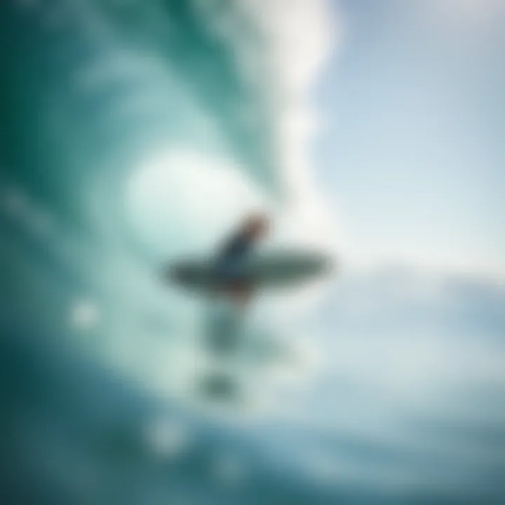 Surfer riding a wave on a soft top longboard