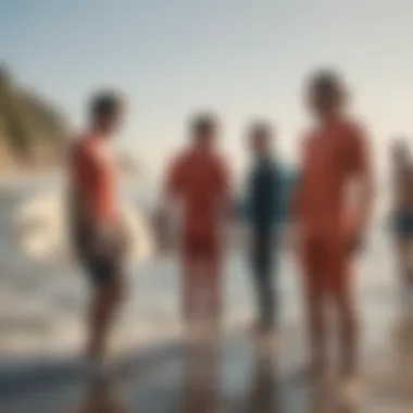 Surfers gathering on the beach highlighting camaraderie