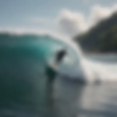 A surfer riding a wave inspired by Japanese art, showcasing the fusion of culture and sport.