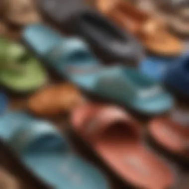 A selection of popular surfer slipper brands displayed together