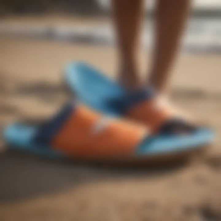 Close-up of surfer slippers showcasing innovative design and material