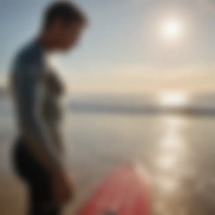 Surfboarding enthusiast checking tide graph watch before hitting the waves