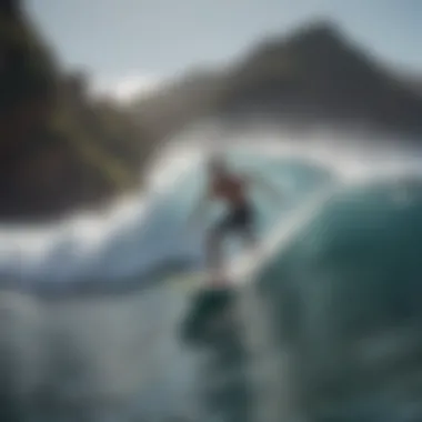 Surfer using Sharkbanz while riding waves