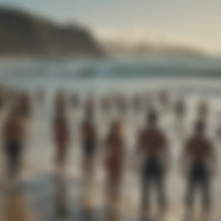 Surfers gathering for a community discussion on ocean safety