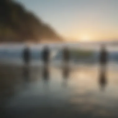 Group of surfers discussing safety measures