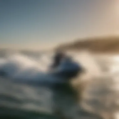 Surfers enjoying an enhanced experience with a jet boat in the background.