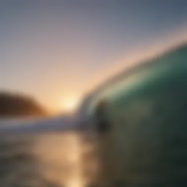 Surfer gracefully riding a wave during sunset