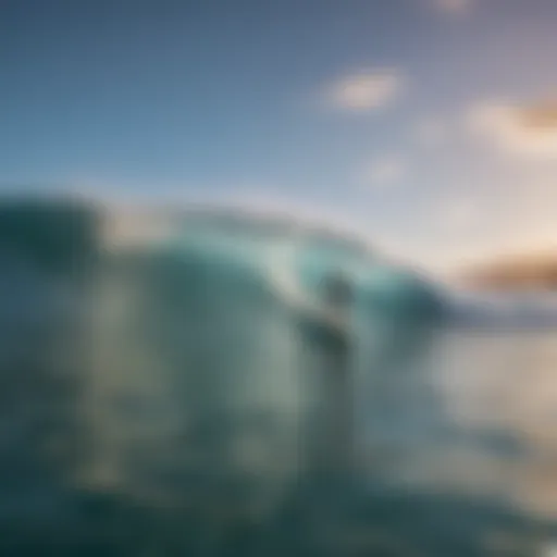 Surfer catching a wave on a pristine Hawaiian beach