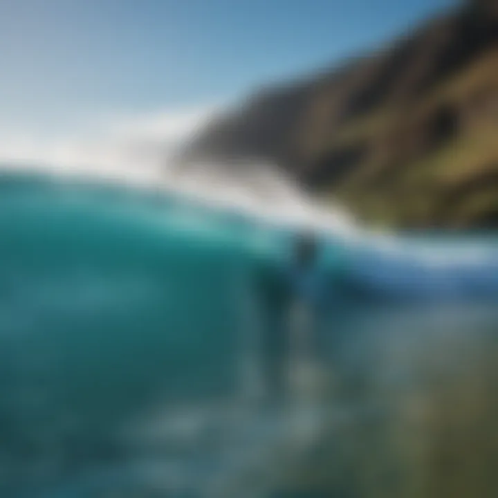 Surfer navigating through crystal clear blue waters in Hawaii