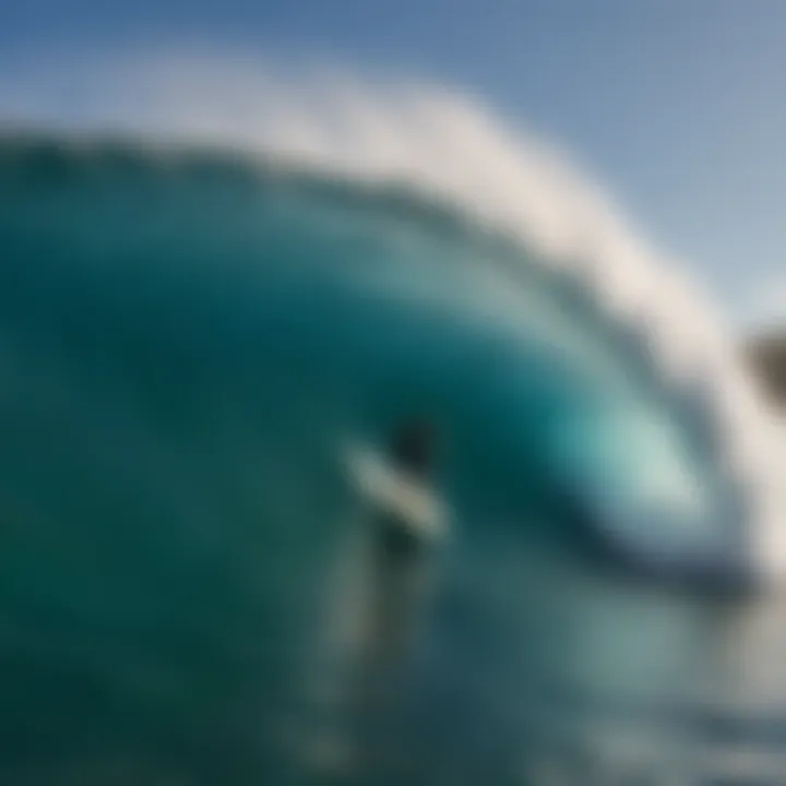 Surfer riding a barrel wave on a majestic Hawaiian coast