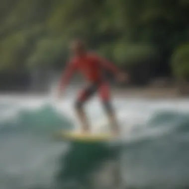 A vibrant surf school in Montezuma, showcasing students learning to surf