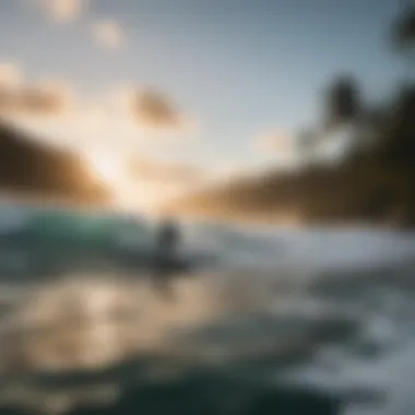 Surfer paddling out into the ocean on North Shore Oahu