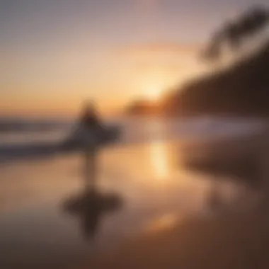 Surfer admiring the sunset after surfing in San Diego