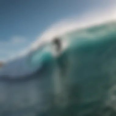 Surfer catching a barrel wave with intense focus and control