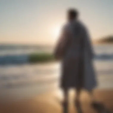 Surfing Towelling Robe Hanging on Surfboard