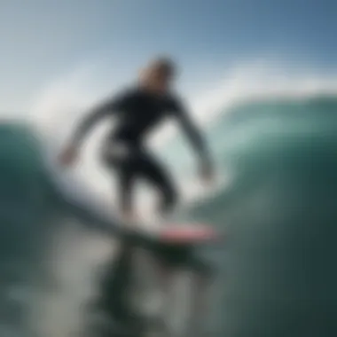 A surfer gracefully riding a wave in a size 16 wetsuit