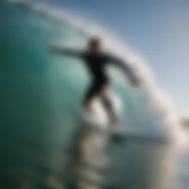 Surfer gracefully carving through a wave