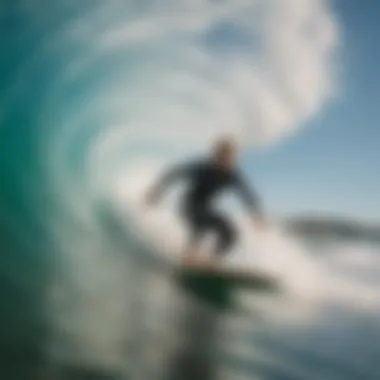 Surfer catching a barrel with precision