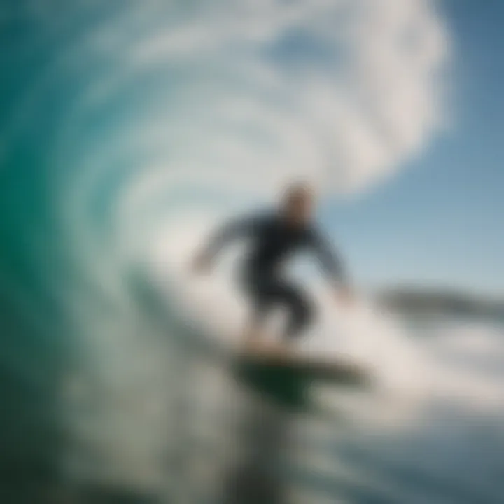 Surfer catching a barrel with precision