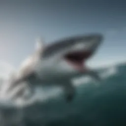 Great white shark swimming gracefully through the ocean