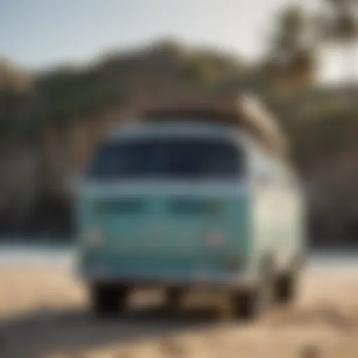 Customized surf van parked by the beach