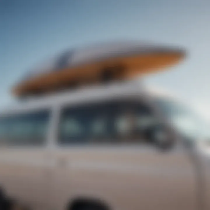 Surfboards neatly stored on the roof rack of a Thalia surf van