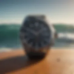 A stylish analog surf watch on a surfboard