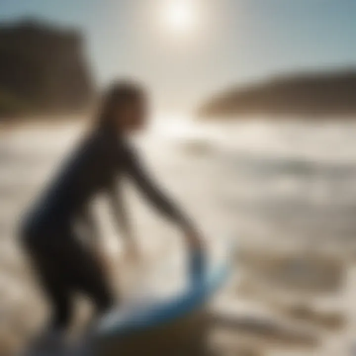 A vibrant surf community engaging in a beach cleanup event.