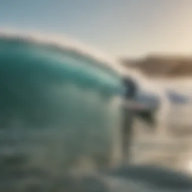 Surfing instructor teaching a beginner on a gentle wave