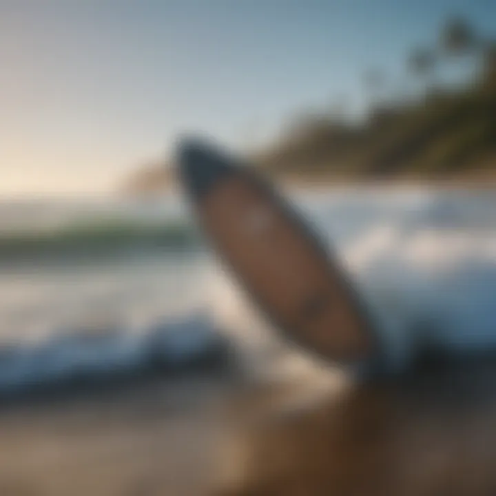 A sleek onewheel surfboard gliding over ocean waves