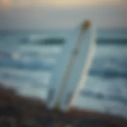Elegant single fin surfboard on the shoreline