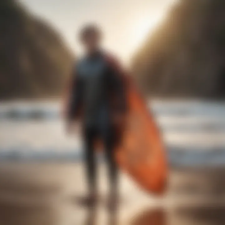 A surfer wearing a poncho after a wave ride, smiling by the shore