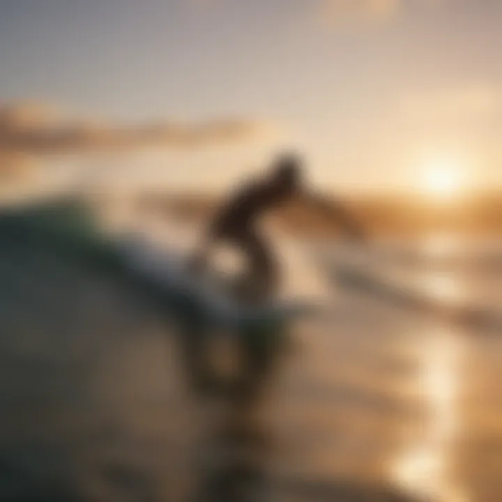 Graceful surfer riding a wave at sunset