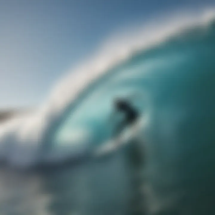 Surfer carving through a crystal clear wave